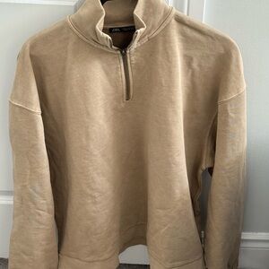 Zara Men's Beige Zip-Up Sweater
